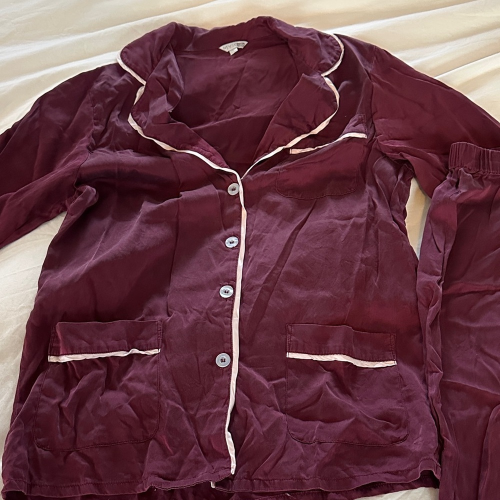 Plum Pajama Set with White Piping